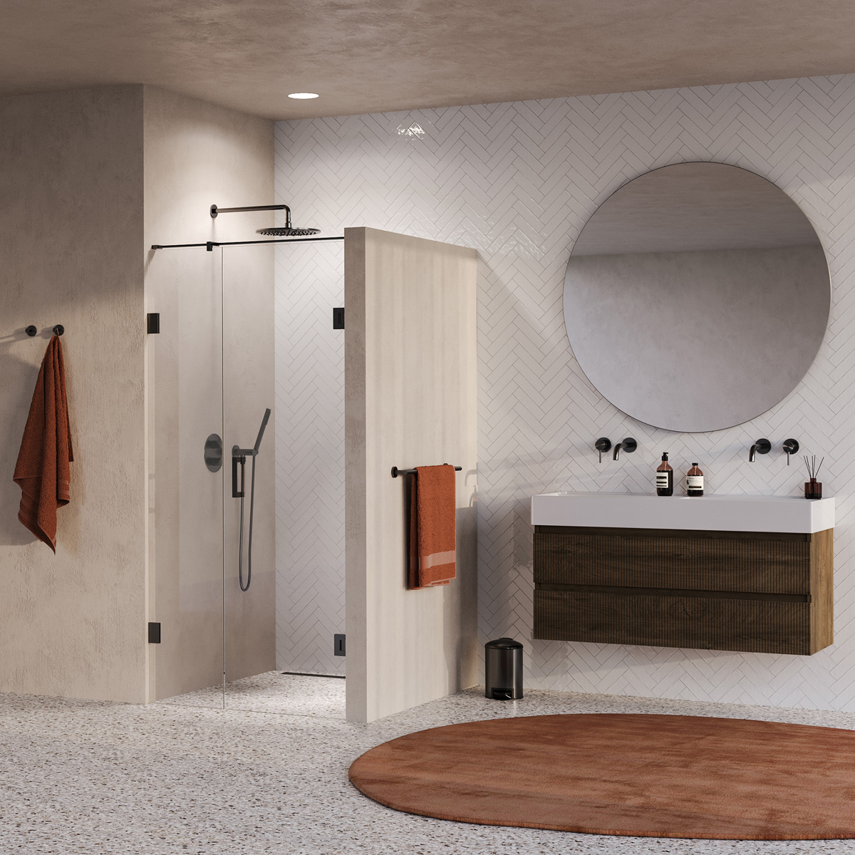 Brauer Void profielloze nisdeur 100cm met draaideur 60cm aan muur gunmetal geborsteld PVD