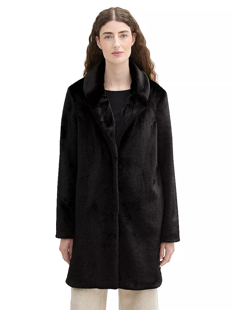 TOM TAILOR Mantel in Felloptik schwarz