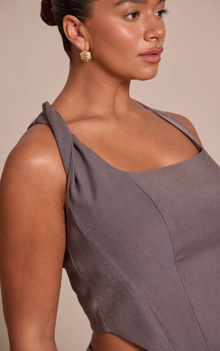 Charbon Top Corset Ajusté À Épaules Torsadées Shape