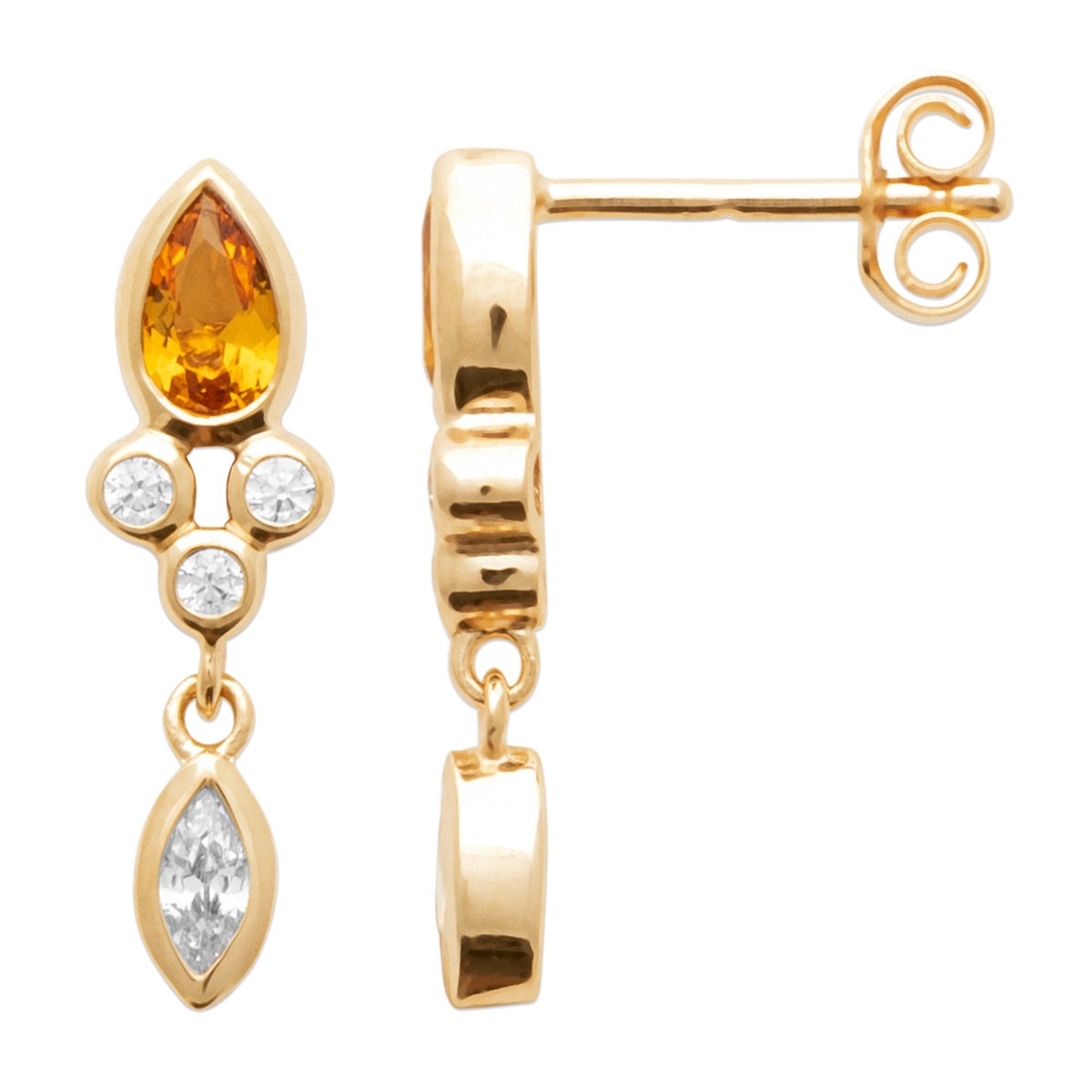 Boucles d'oreilles pendantes Brillaxis oxydejaune et blanc