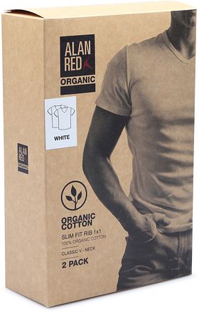 Alan Red Organic V-Hals T-Shirt Wit 2-Pack 7032/2P/01 Vancouver Rib White kopen