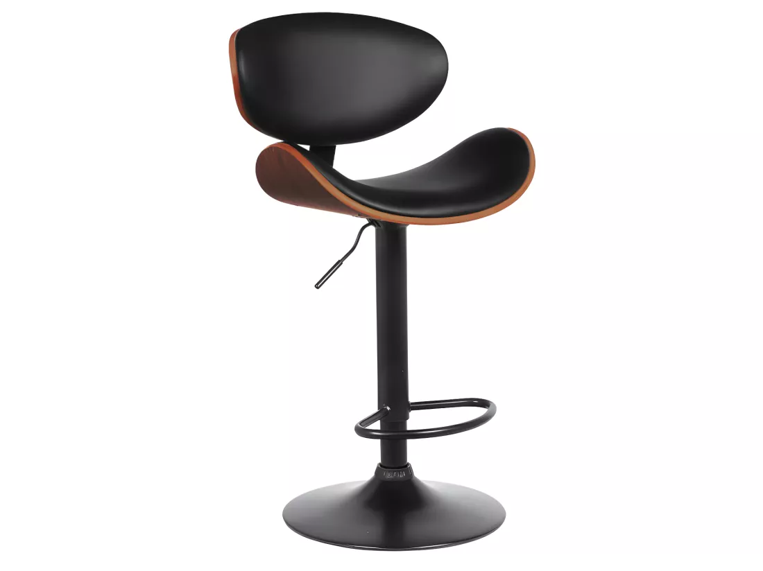 Lot de 2 tabourets de bar en simili, placage noyer et métal - Hauteur réglable - Naturel foncé et noir - MONTENEGRO