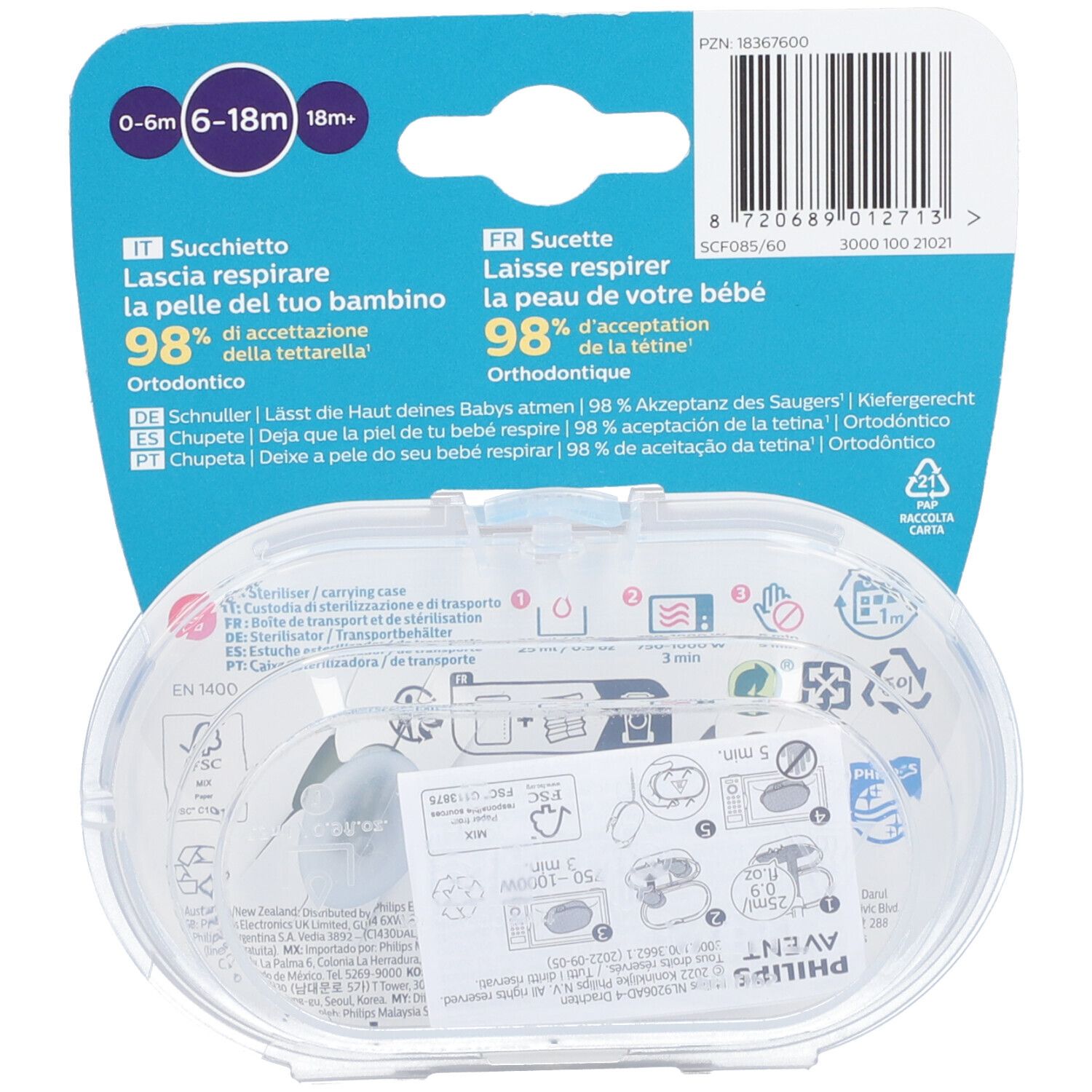 PHILIPS Avent Ultra Air Schnuller 6-18 Monate, grün/grau