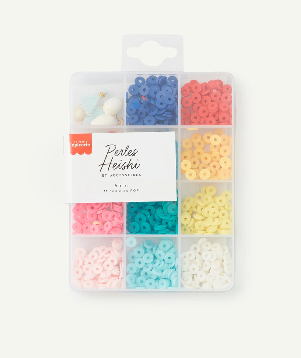 LA PETITE EPICERIEBOÎTE DE PERLES HEISHI 11 COULEURS POP AVEC ACCESSOIRES