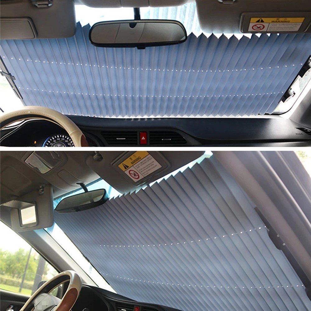(70x150cm) Praktische Sonnenblende Plissee Sonnenschutz für das Auto mit Saugnapfhalterung - Grau