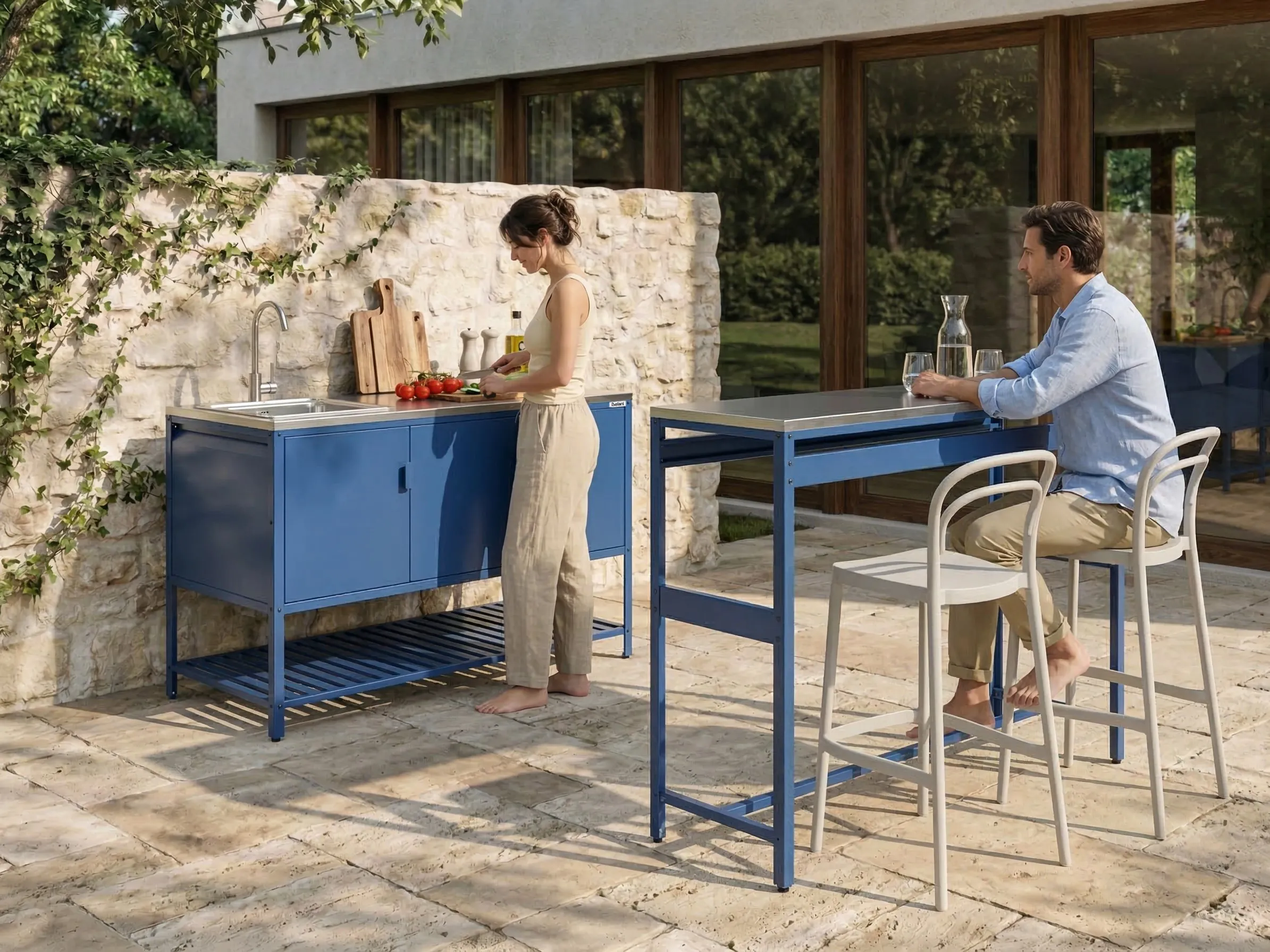 Tuin keukenset 2-delig met spoelbak MAENZA Metaal Blauw