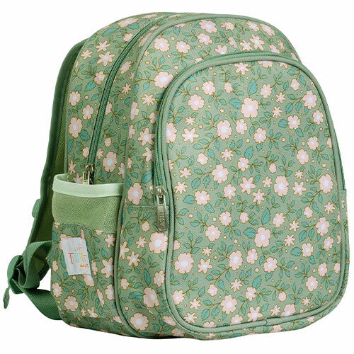 A little lovely company rugzak met koelvak - bloemen - sage - 32 cm