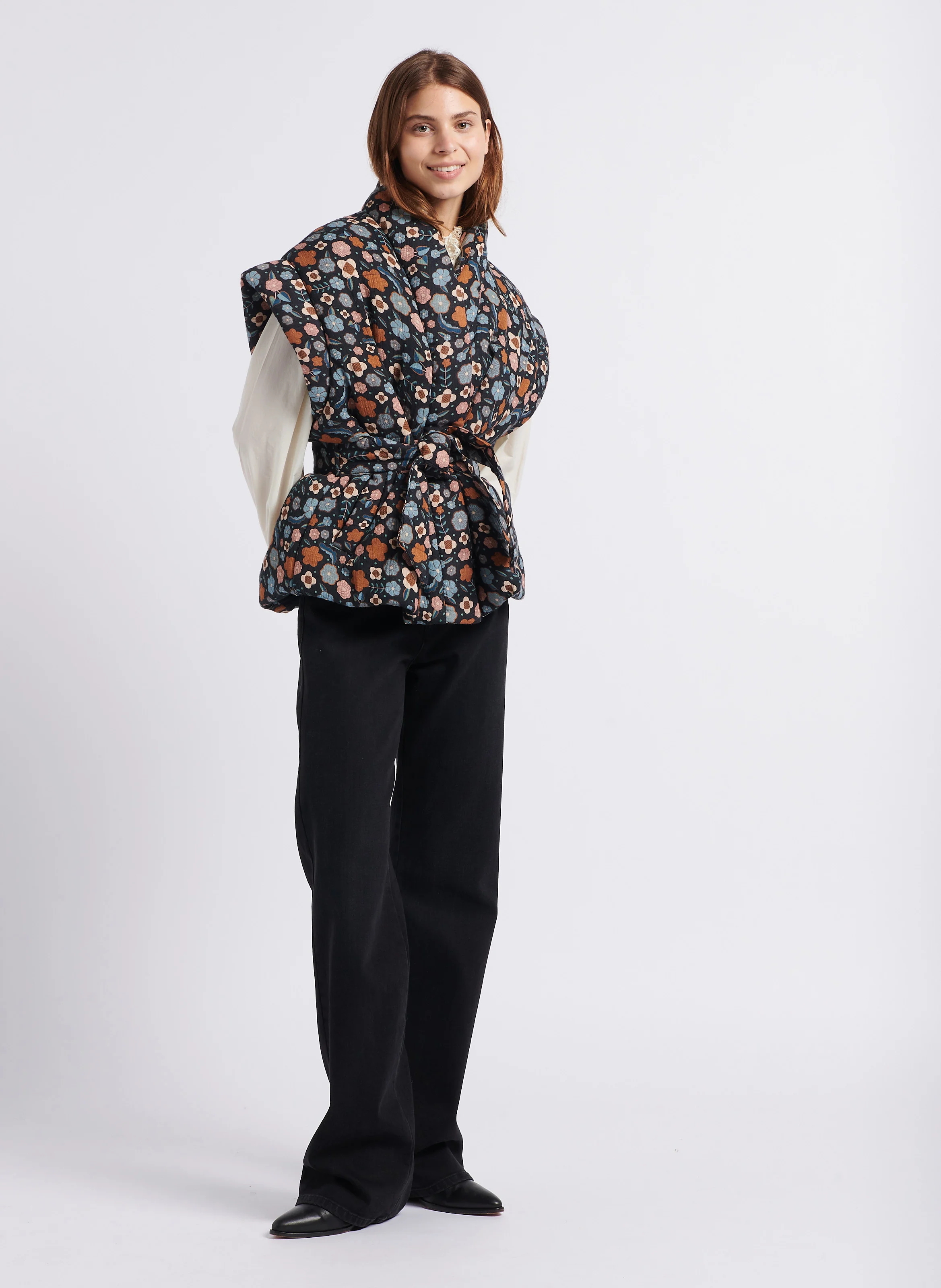 LEO - Veste col châle matelassée en coton | Multicolore
