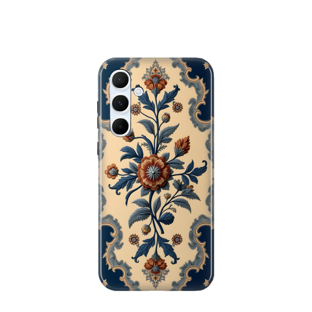 Samsung Galaxy A55 Hybrid (Kunststoff / Gummi) Hülle Barocker Blütenzauber - Blau
