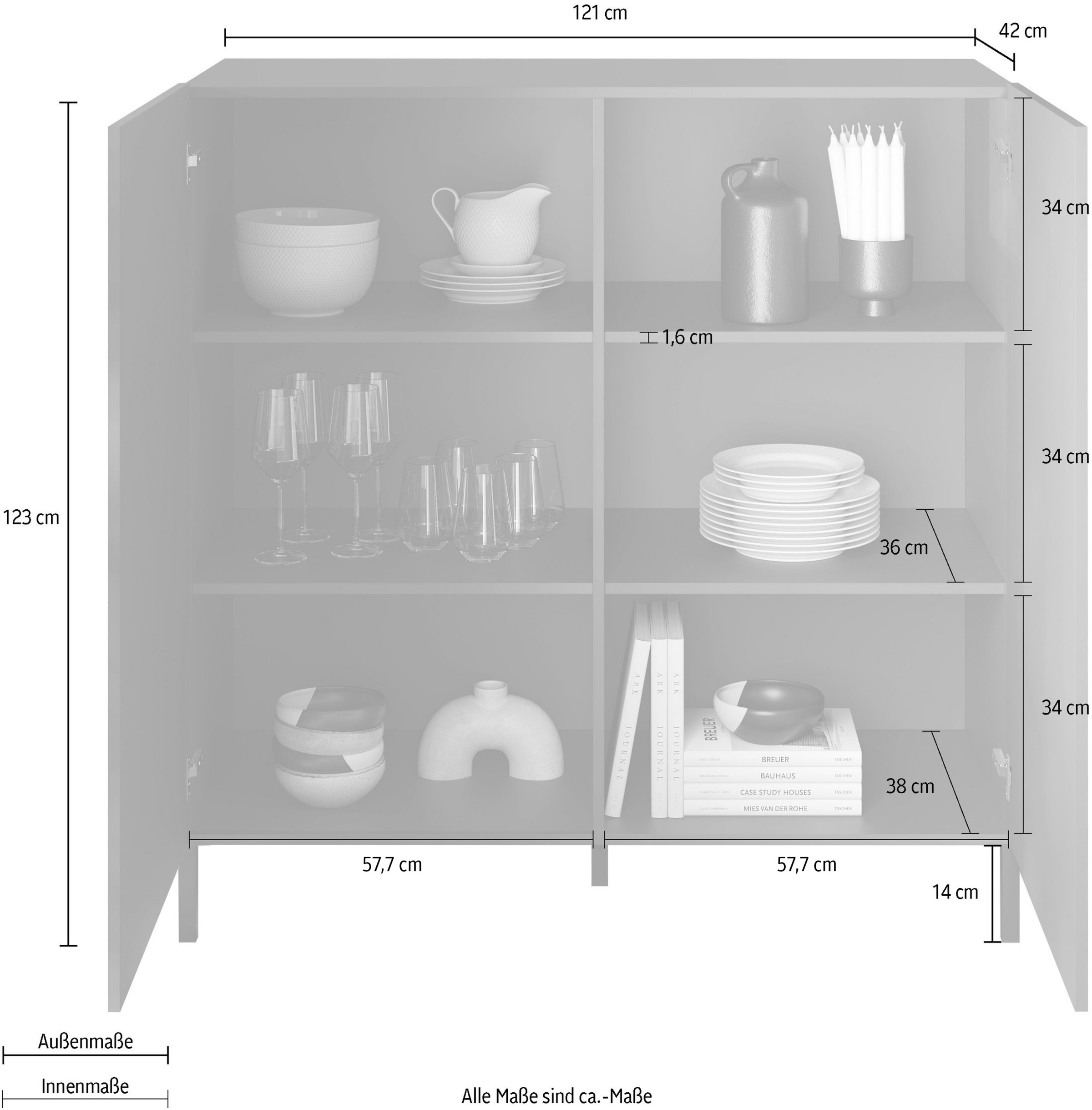 INOSIGN Highboard »Snake, Kommode, Anrichte, Stauraummöbel, Höhe 123 cm, Breite 121 cm« moderne Wohnmöbel, 2 Türen, viel Stauraum, stilvoll und funktional
