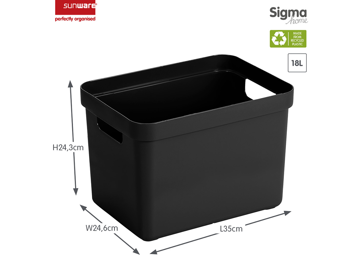 Sunware sigma home set van 4 18l opbergbox - zwart