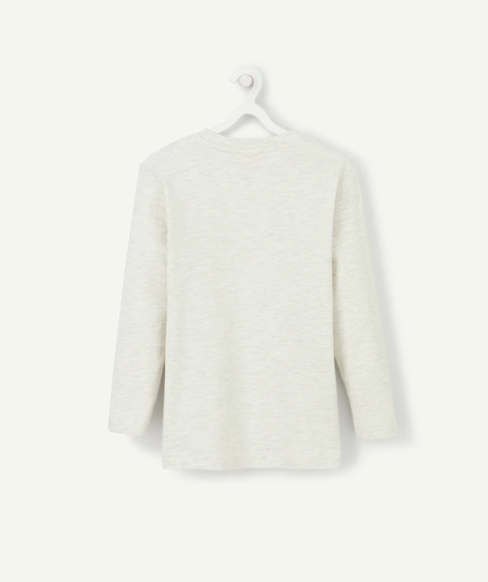 T-SHIRT GRIS CHINÉ EN COTON AVEC MESSAGE FLOQUÉ GARÇON