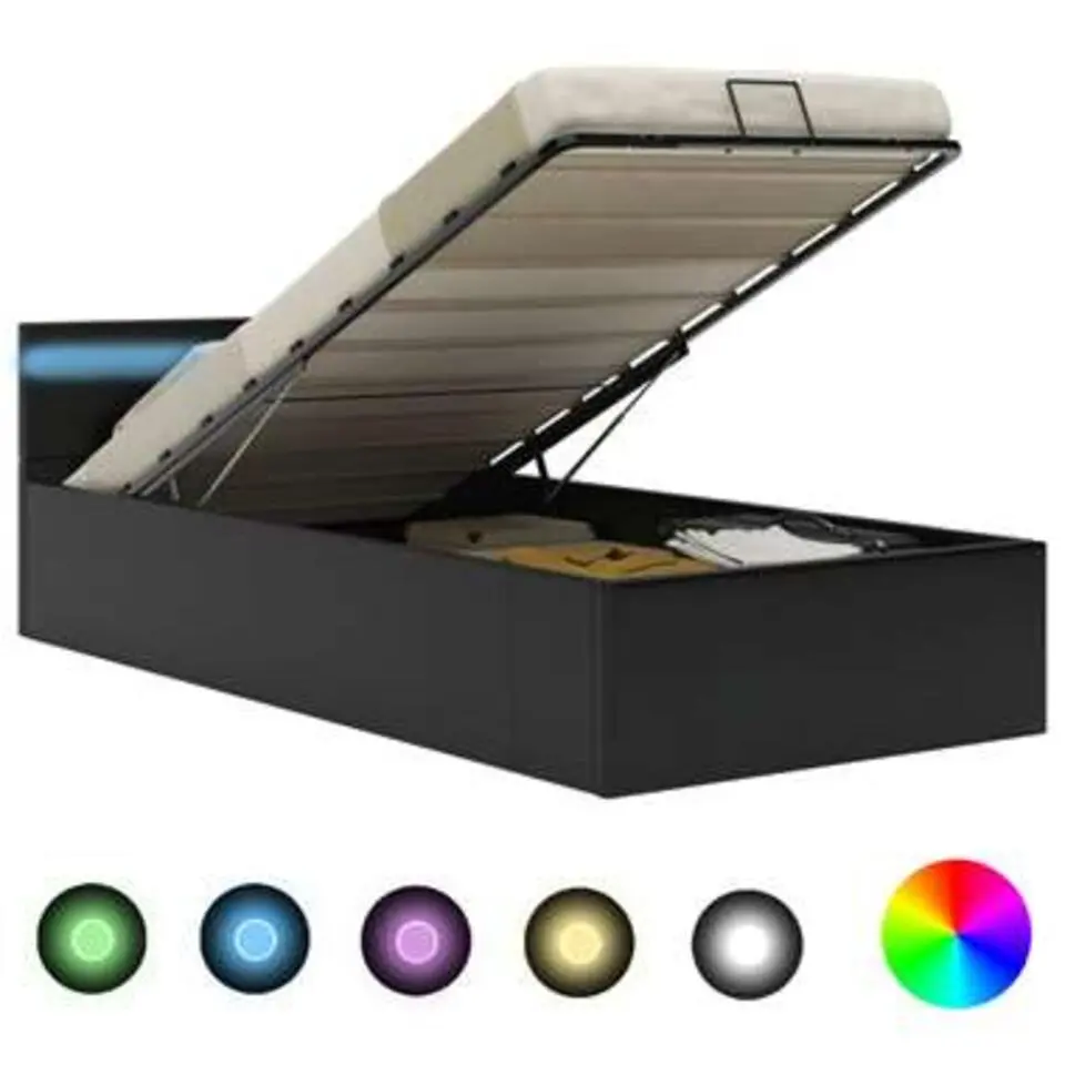vidaXL - LED bed met opbergruimte - Hydraulisch - Zwart - Kunstleer - 90x200 cm