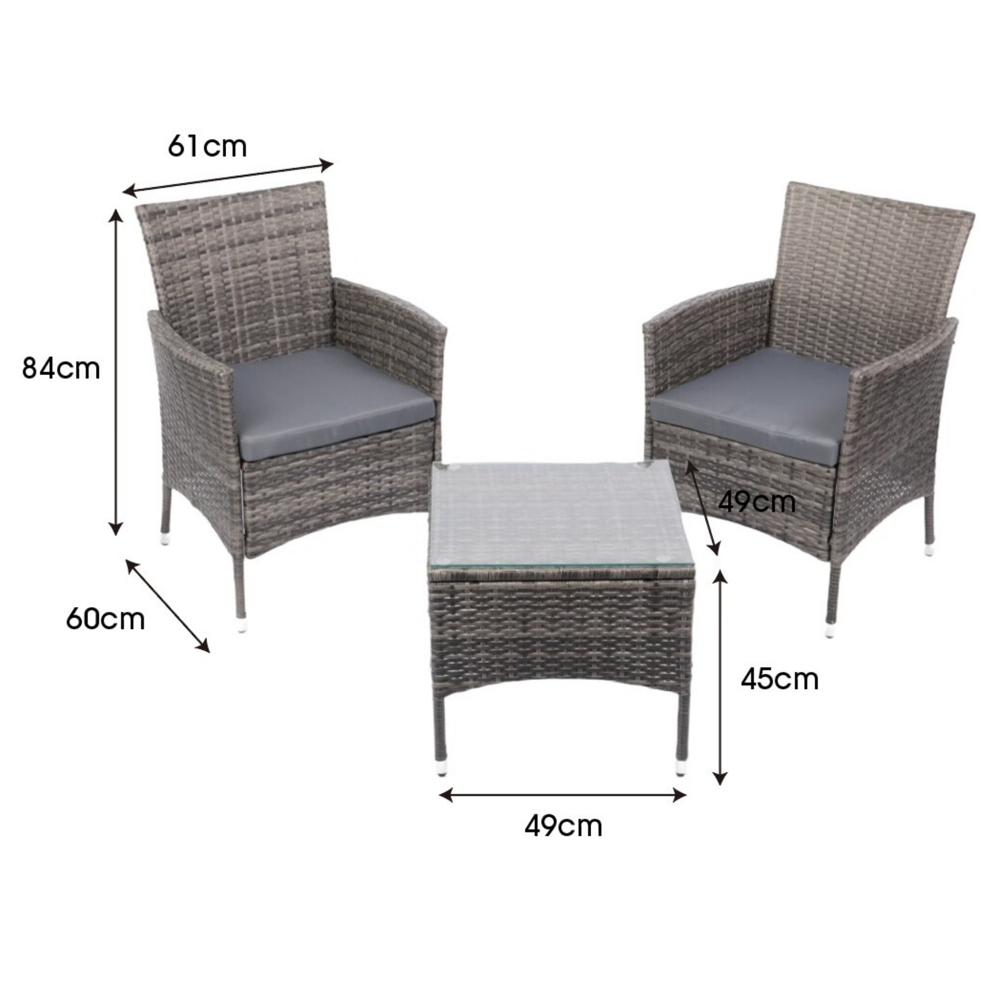 Albatros Balkonmöbel Set 3 teilig, Rattan Polyrattan, 2 Sessel mit Tisch, Lounge Set Balkon Gartenlounge Gartenmöbel Sitzgruppe mit Kissen und Glastisch, für Garten Terrasse Outdoor
