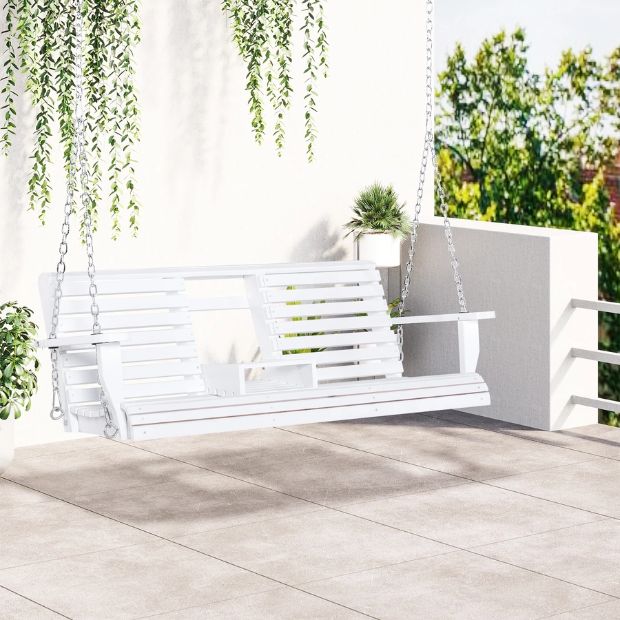 Outsunny Hängebank mit klappbarem Tisch weiß