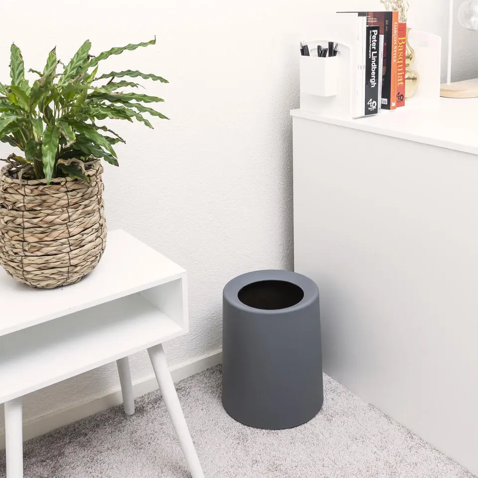 QUVIO Prullenbak plastic met binnenemmer - 12 L - Donker grijs