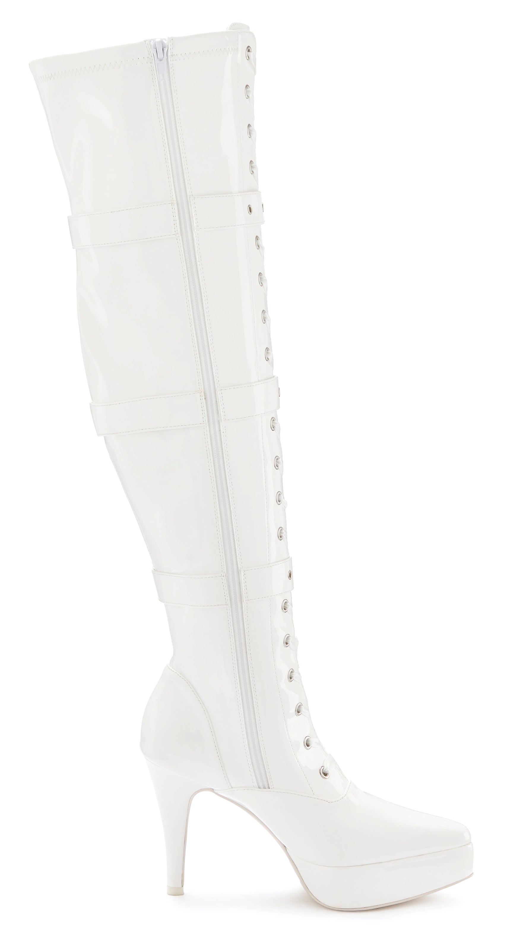 LASCANA Belle Affaire Overkneestiefel »High-Heel-Stiefelette mit Plateau«  erotische Lack-Optik, mit Zierschnallen