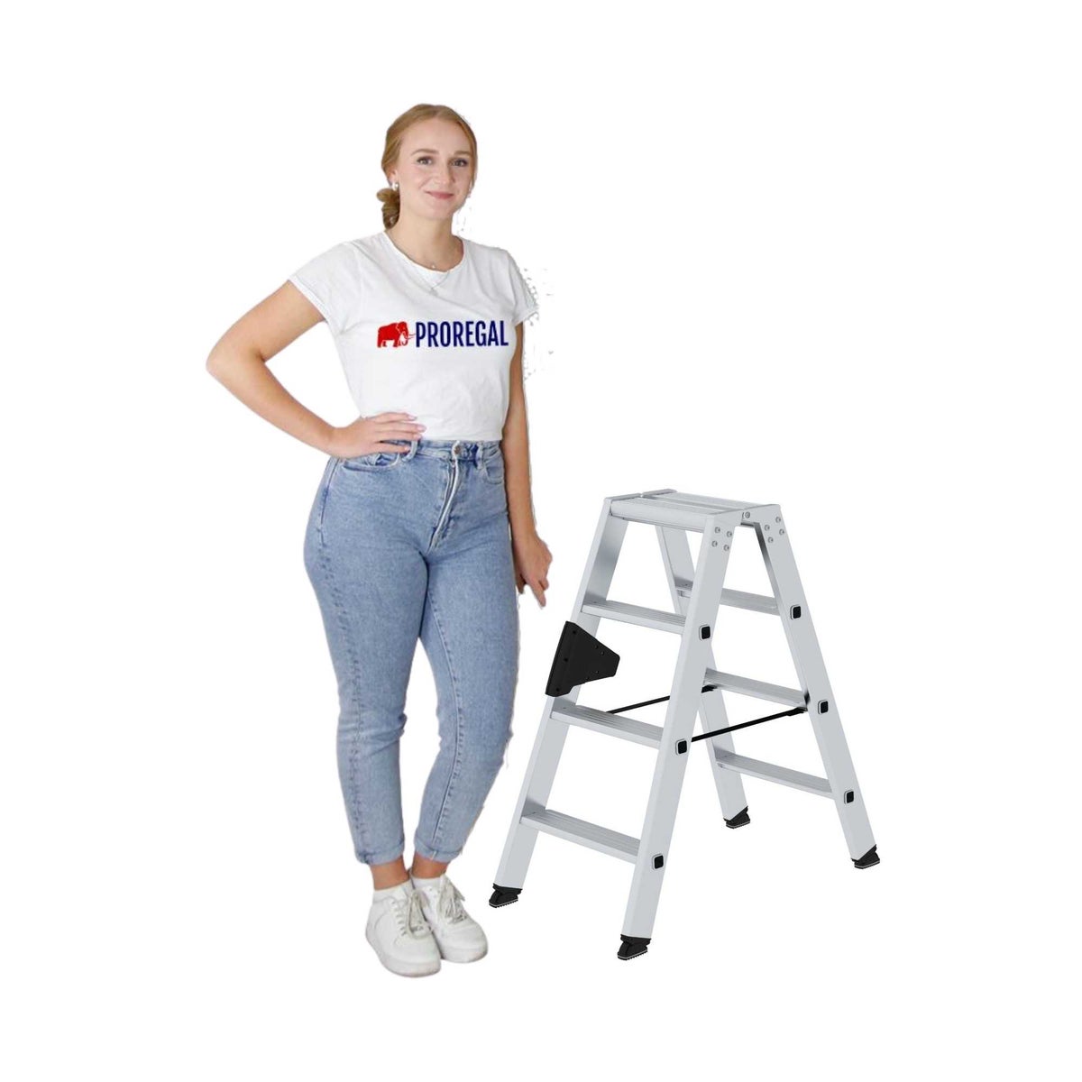 PROREGAL Trapladder, dubbelzijdige toegang, 2 x 4 treden