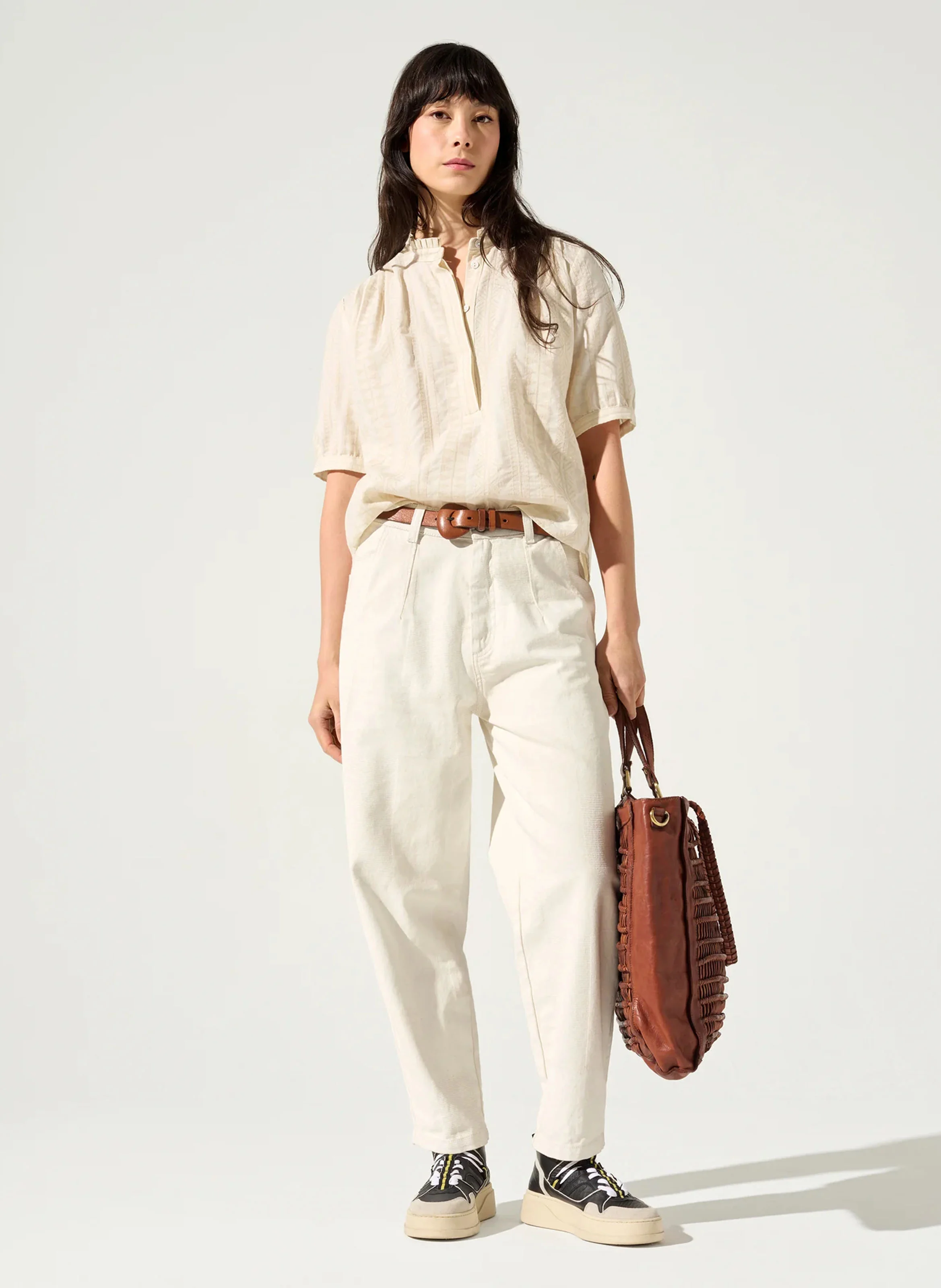 DAN - Pantalon droit en coton | Blanc