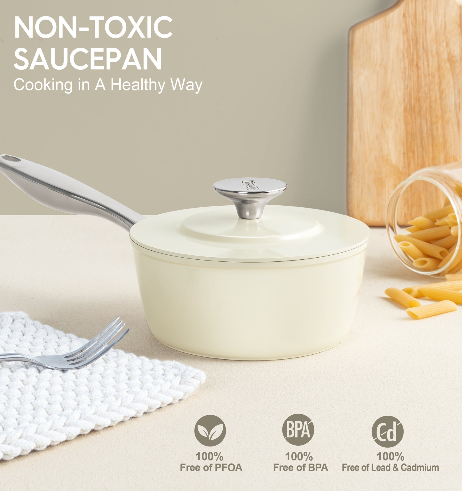 MICHELANGELO Ceramic Saucepans Set, 1.5Qt & 3Qt Sauce Pan Sets with Stainless Steel Handle