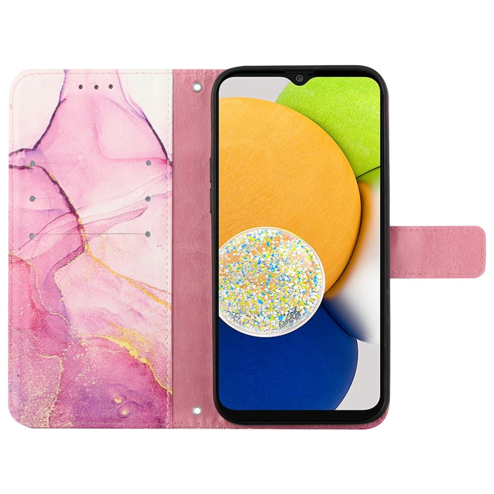Samsung Galaxy A54 5G Leder Tasche mit Kartenfach   Handschlaufe Marble Marmor - Pink / Rosa