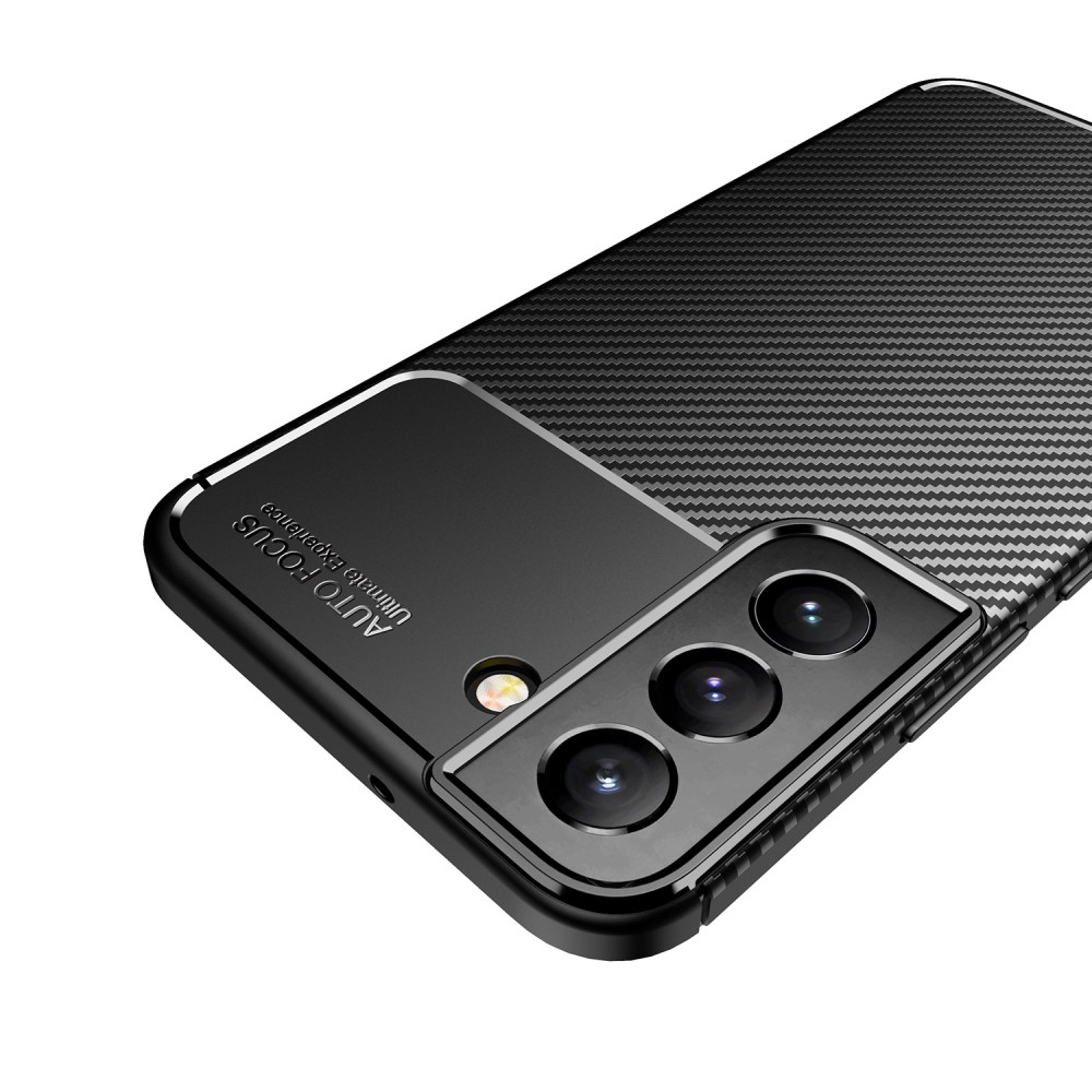 Samsung Galaxy S22 5G Gummi Case Schutzhülle mit Air Cushion Fallschutz im Carbon Look - Schwarz