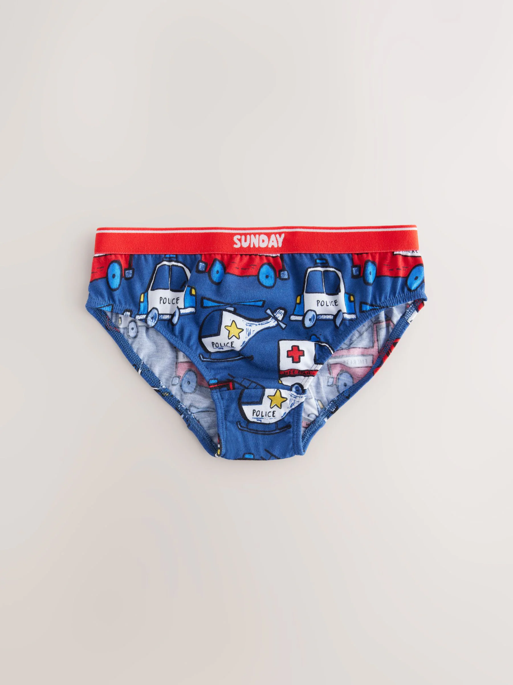Rood/blauw met hulpvoertuigenprint - Set van 7 katoenen slips (1,5-10jr)