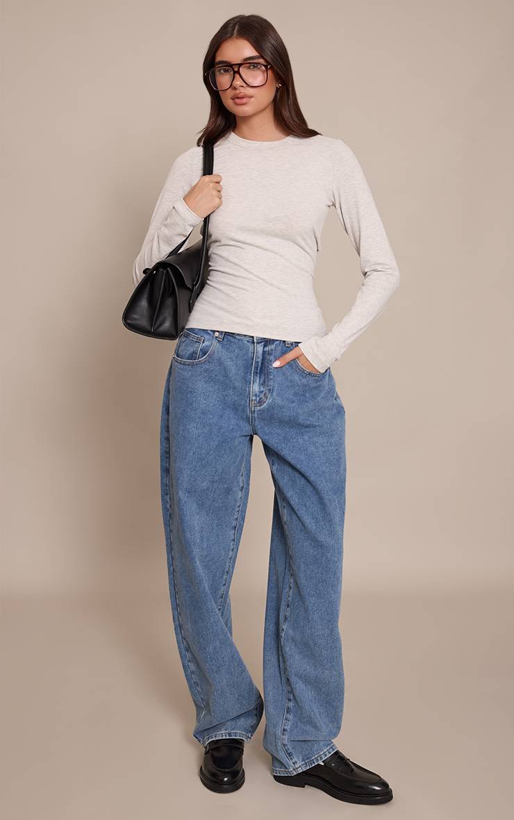 Délavage Vintage Jean Boyfriend Style Dos Plongeant Délavage Bleu Moyen