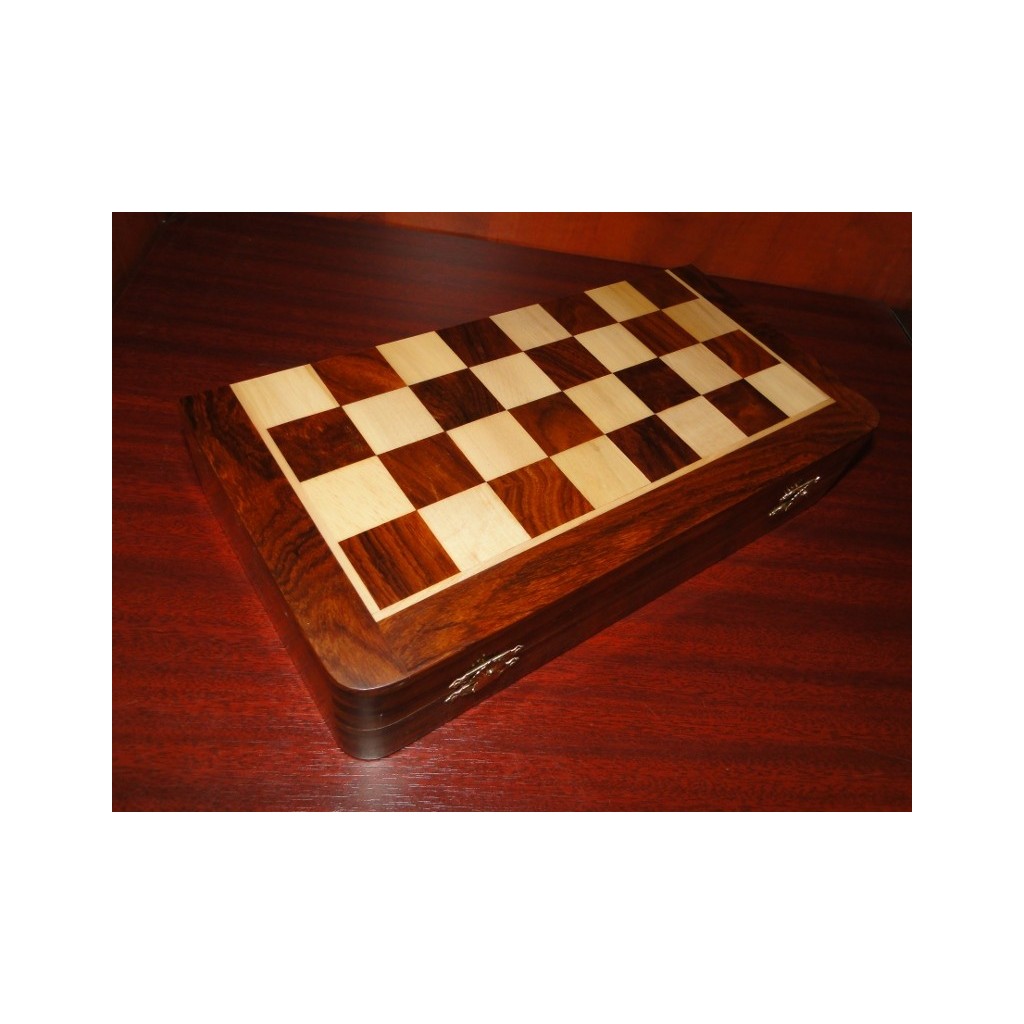 Jeu d'échecs pliant magnétique marqueté, 30 cm - Bois Brut