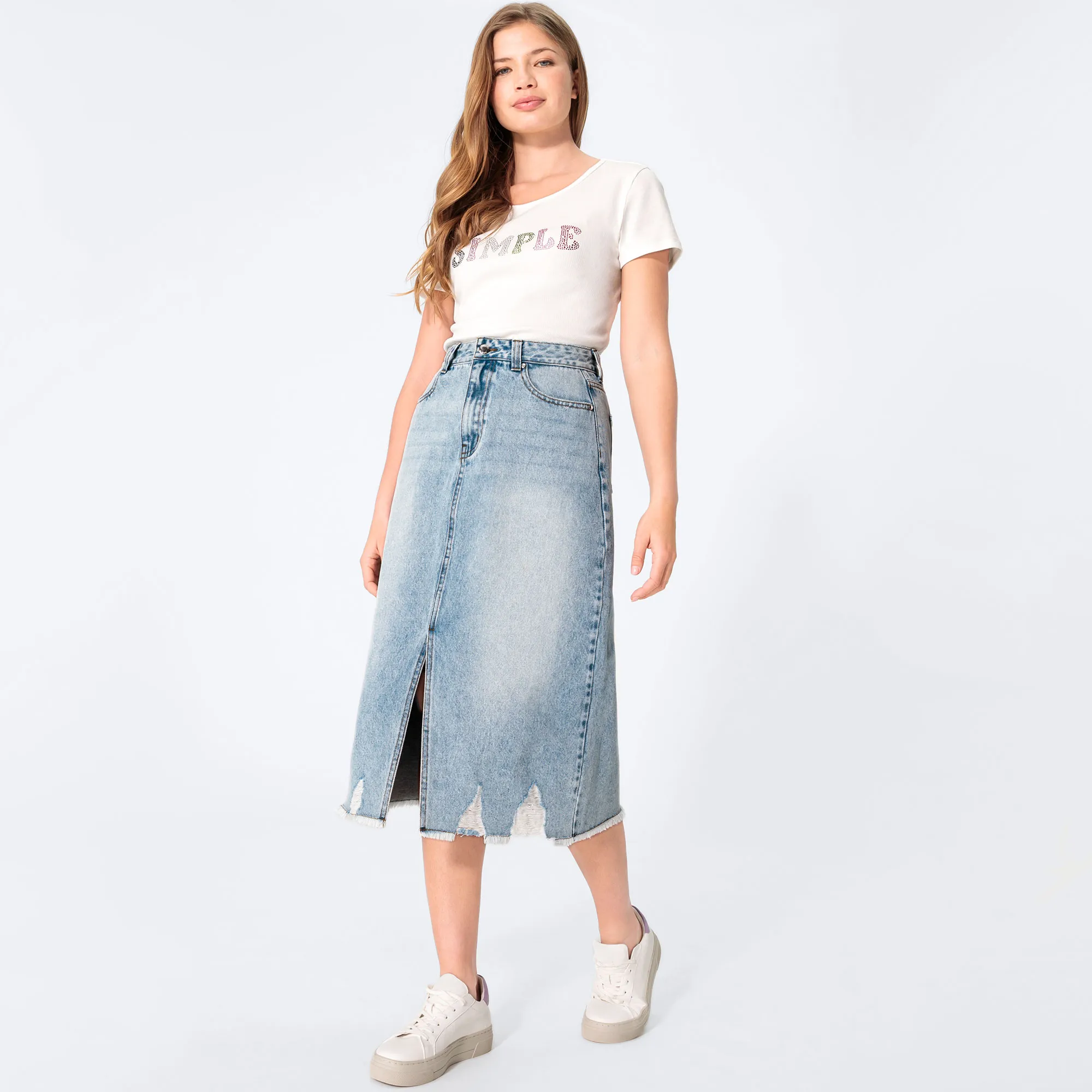 Damen-Jeansrock mit Destroy-Effekten