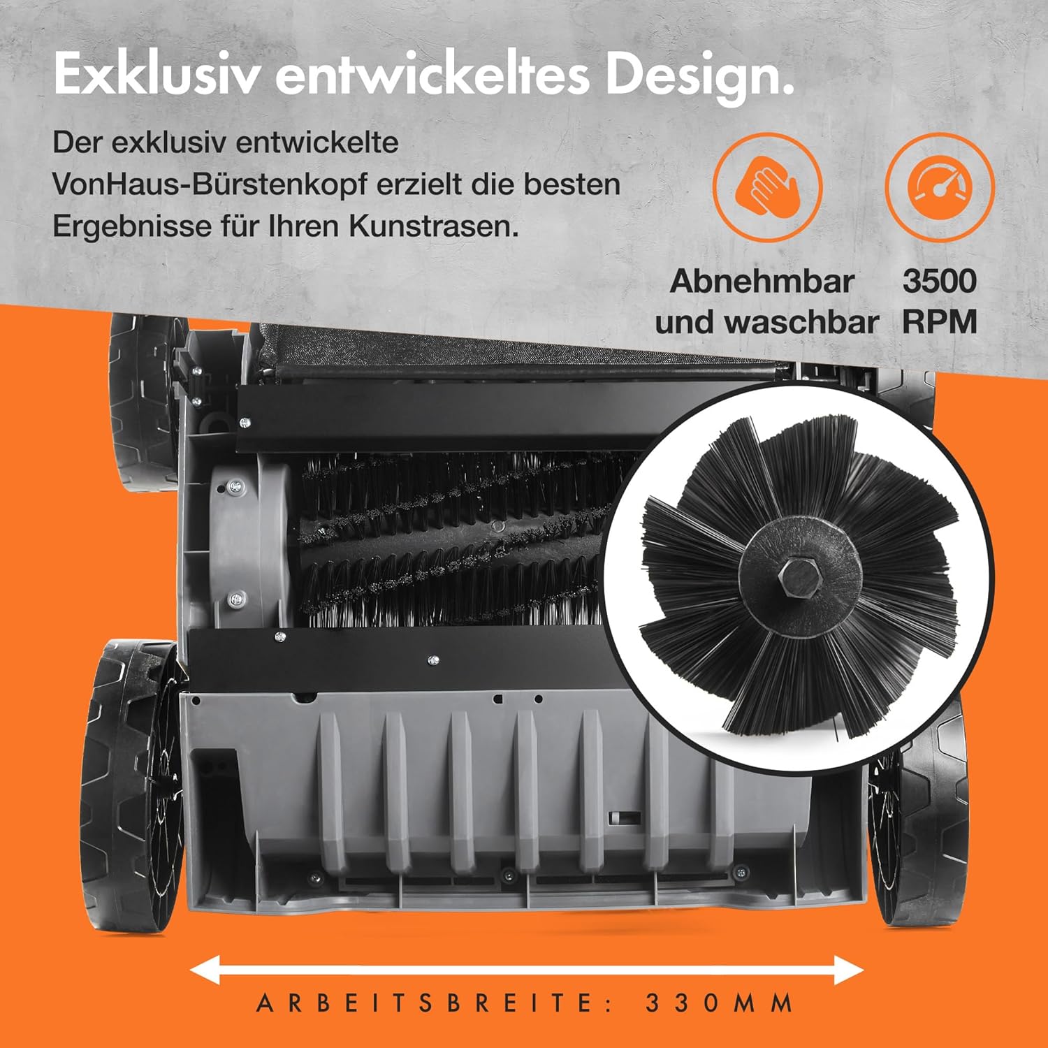 VonHaus 1800 W Laubsammler für Kunstrasen – Elektrische Kehrmaschine – Laubsauger mit 45-L-Beutel, 5 Einstellbare Höhen, 380 mm Arbeitsbreite, Zusammenklappbarer Griff, 3 Jahre Garantie (1500W)