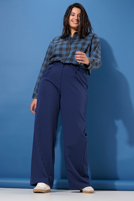 Hose, High Waist, weites Bein, Bundfalten