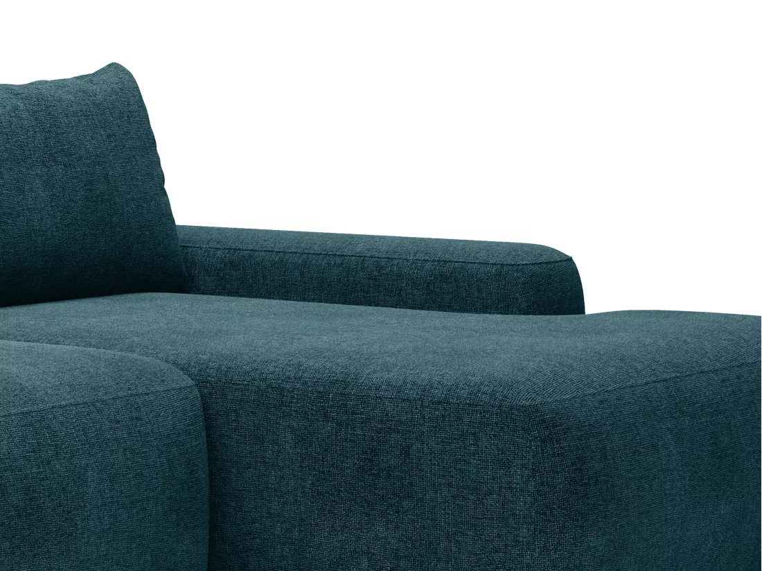 Canapé d'angle droit convertible en tissu texturé bleu DAVISO