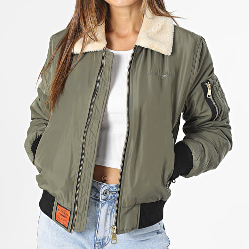 Bomber Femme Col Mouton Barcelone Vert Kaki