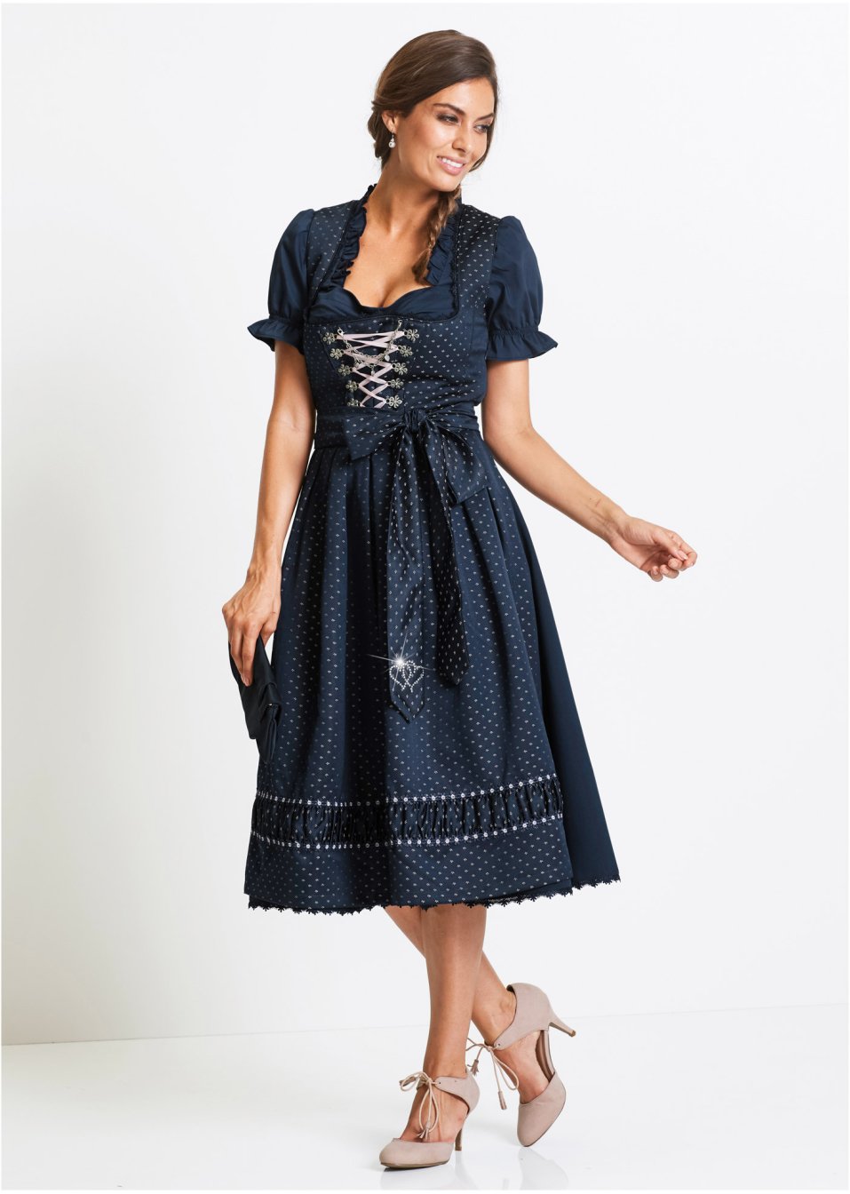 Dirndl à tablier satin brodé (Ens. 2 pces.)