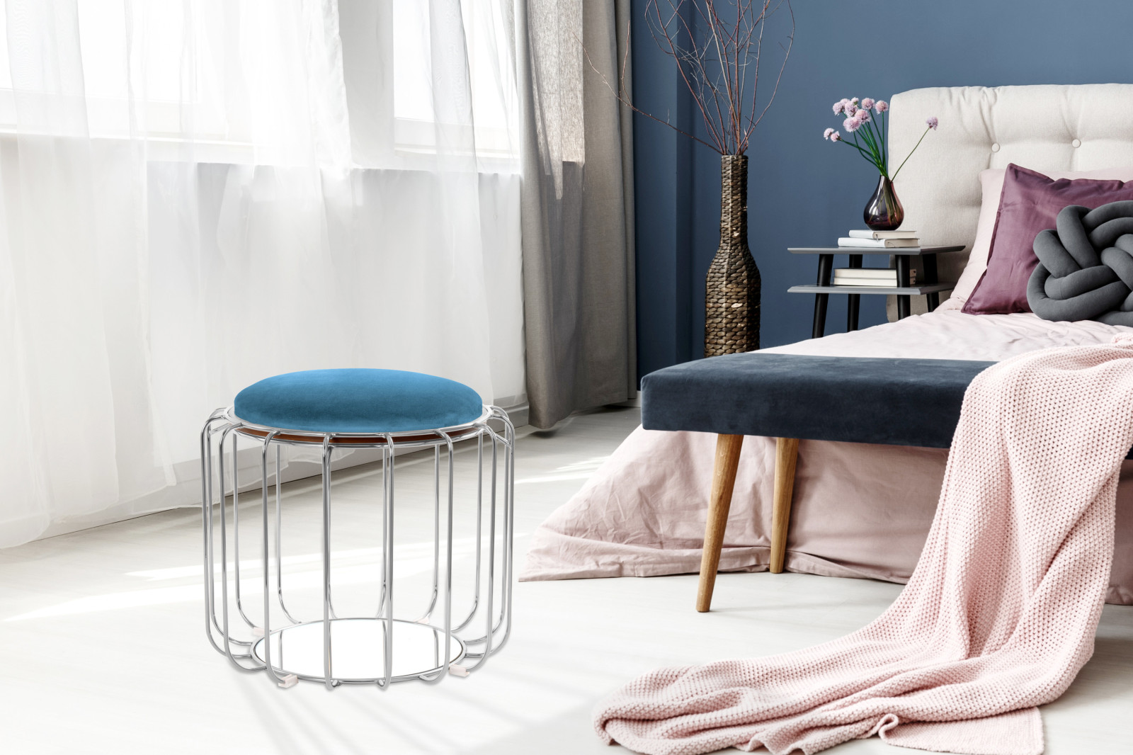 Tisch-Hocker COMFORTABLE - petrol-silber - Metall