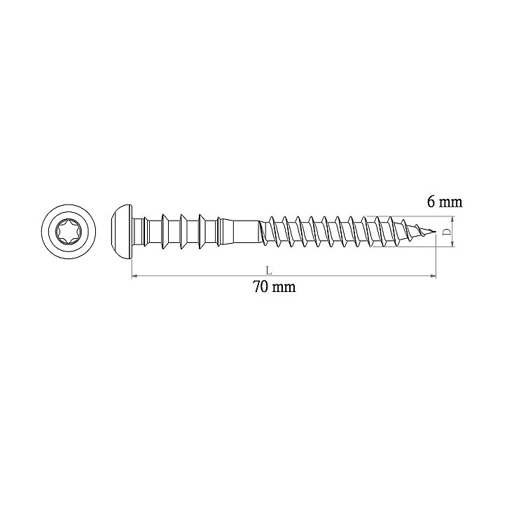 Vis de châssis PVC zinguée avec tête peinte en blanc, 6x70 mm - 6 pièces