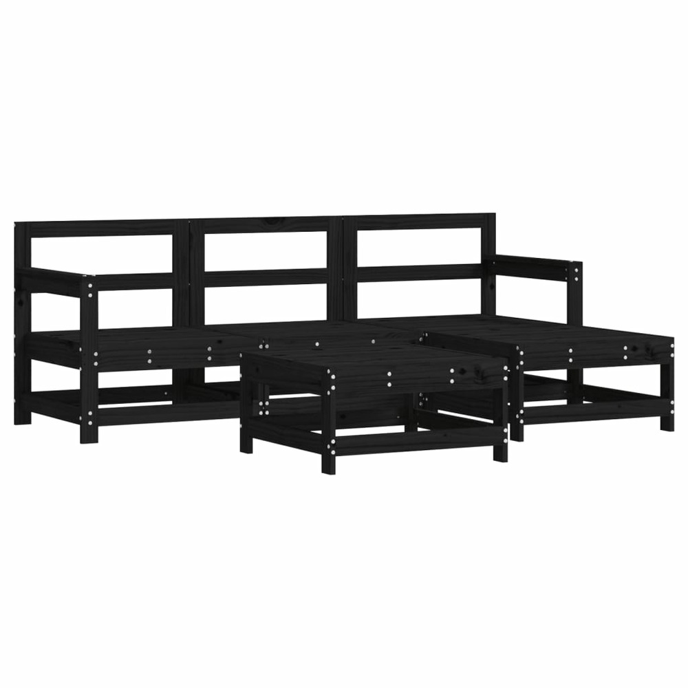 Salon de jardin 5 pcs noir bois massif de pin