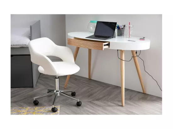Chaise de bureau à roulettes design blanc et acier chromé JESSY