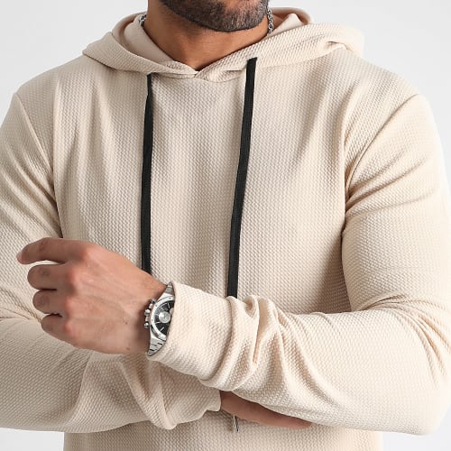 Sweat Capuche Oversize Texturé Waffle 0590 Beige Clair