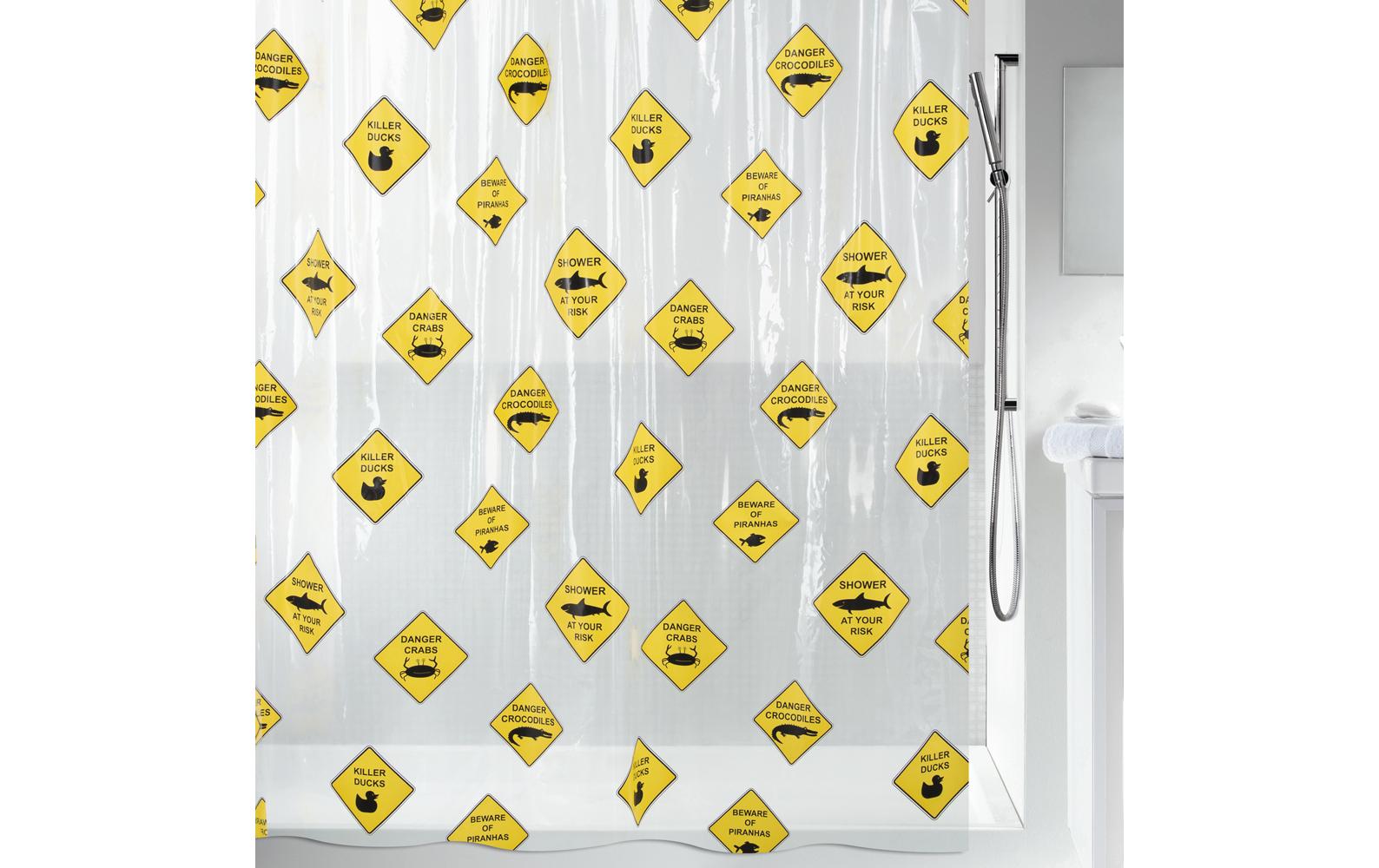 Duschvorhang Danger 180 x 200 cm Gelb/TransparentTransparenter Duschvorhang mit Gefahrenzeichen