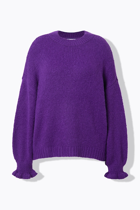 Pullover, oversized, Grobstrick, Rüschenärmel