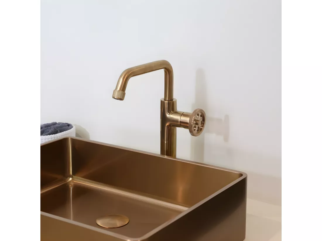 Indus mitigeur lavabo haut cuivre brossé - Essebagno