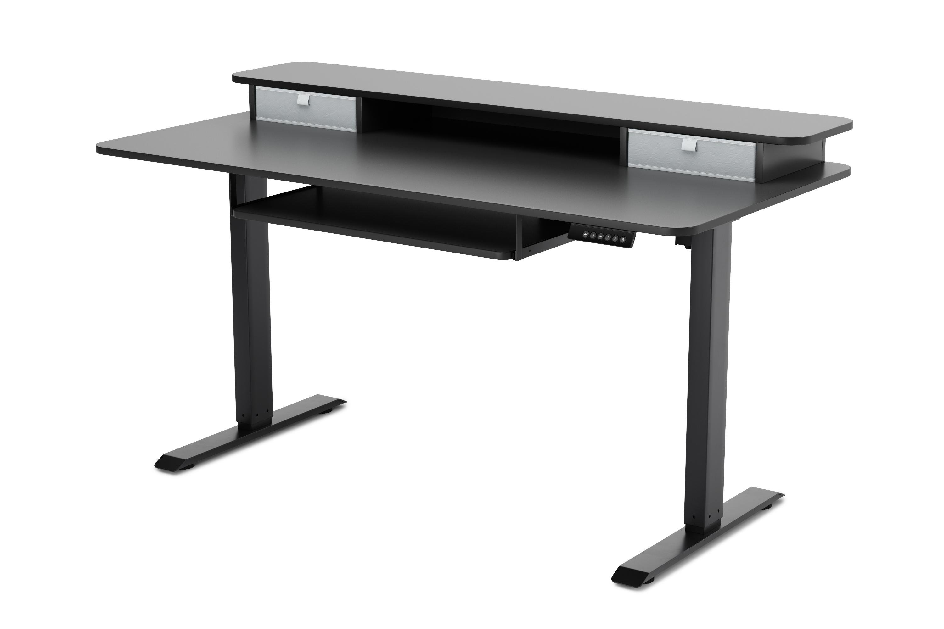 Stehpult elektrisch mit Ablage + Tastaturfach schwarz 140 x 70 cm
