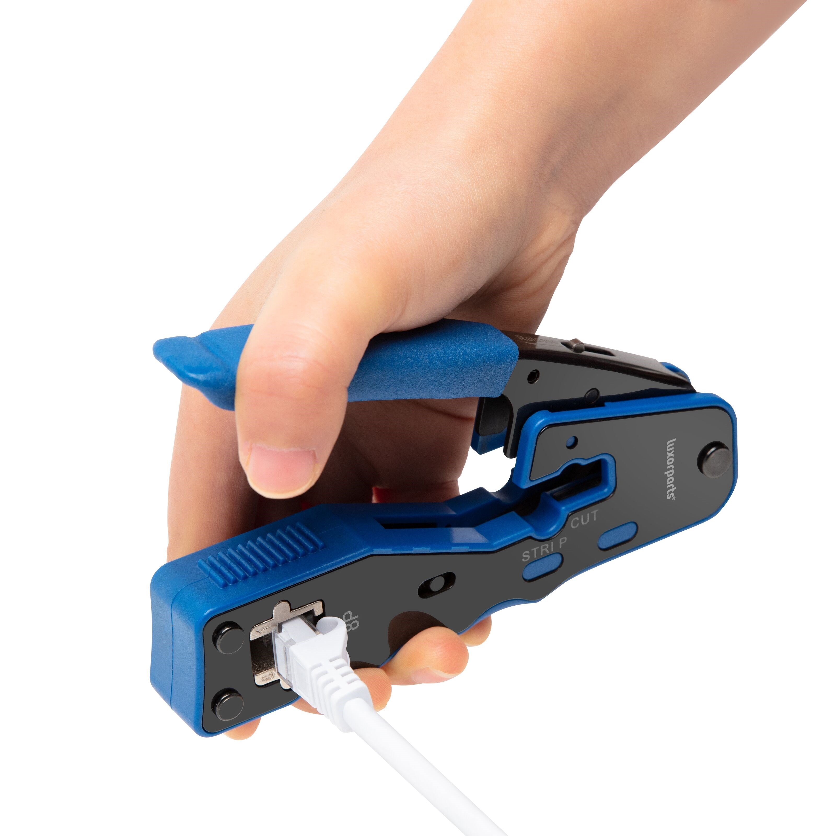 Luxorparts Krympetang med klippe- og dekselfunksjon for RJ45-kontakter