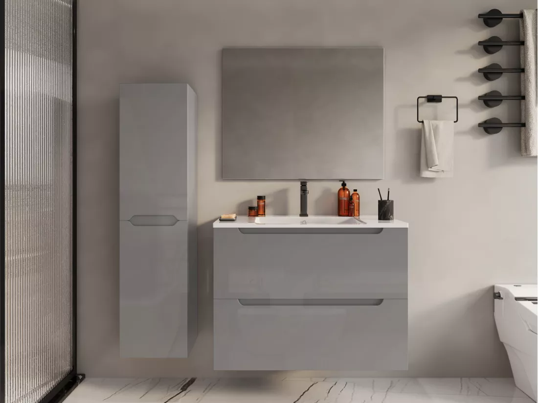 Meuble sous vasque suspendu - Gris - 80 cm - STEFANIE