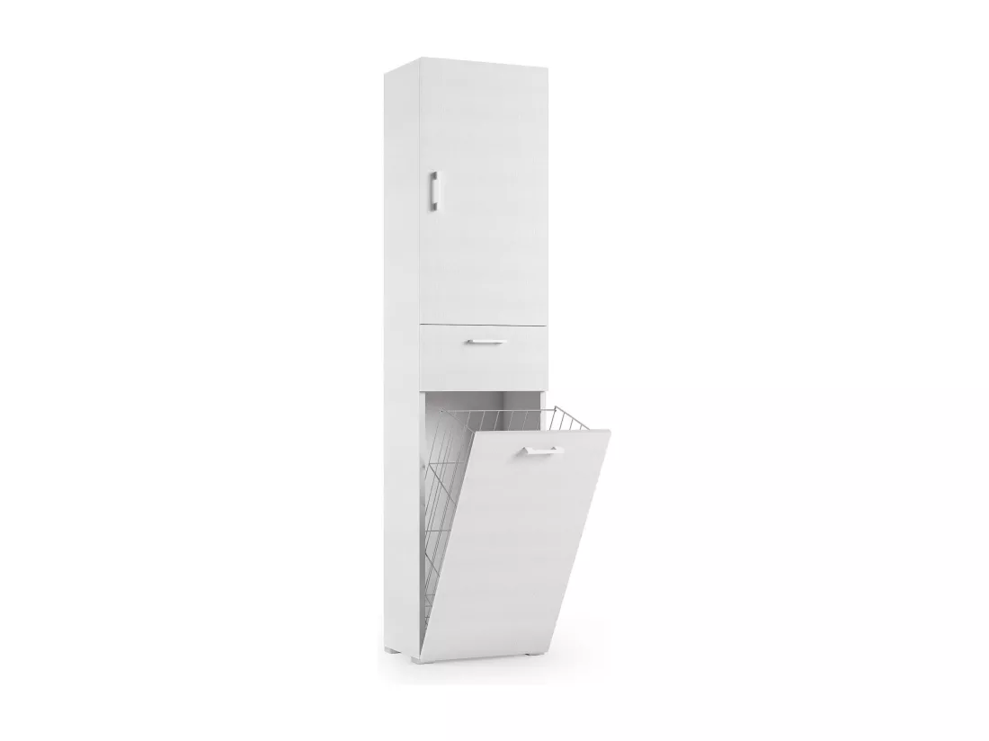 Armoire polyvalente Escolzia, Armoire à linge linéaire avec 2 portes, Colonne de salle de bain avec panier à linge, 100% Made in Italy, 45x32h195 cm, Blanc