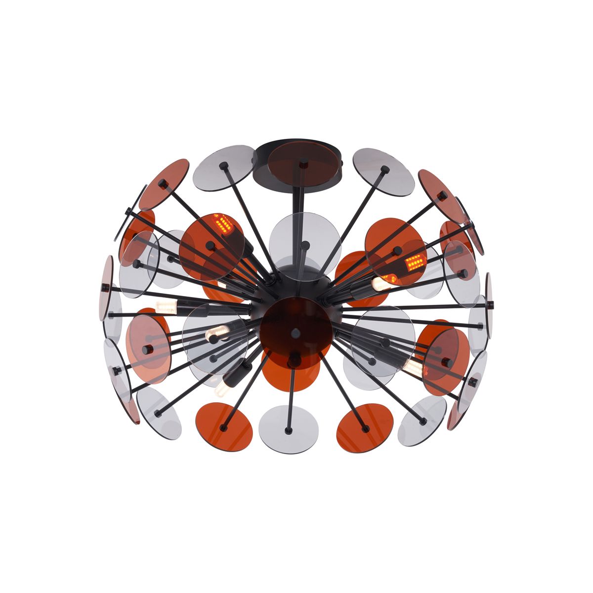 Art Deco plafondlamp zwart met amber en smoke - Atomic