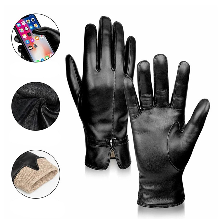 (1 Paar) Gr. M Damen Echtleder Handschuhe Kapazitive Touchscreen Handschuhe für Smartphone / Tablet - Schwarz