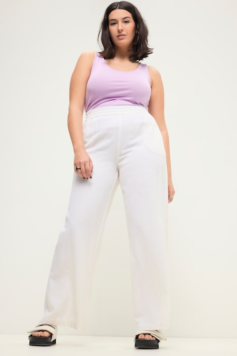 Leinenmix-Hose, Wide Legs, HighWaist, Elastikbund